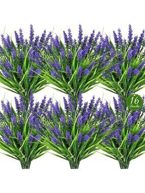 16 Bundles UV Resistant Artificial Plants - Realistic Lavender & Grass Decor for